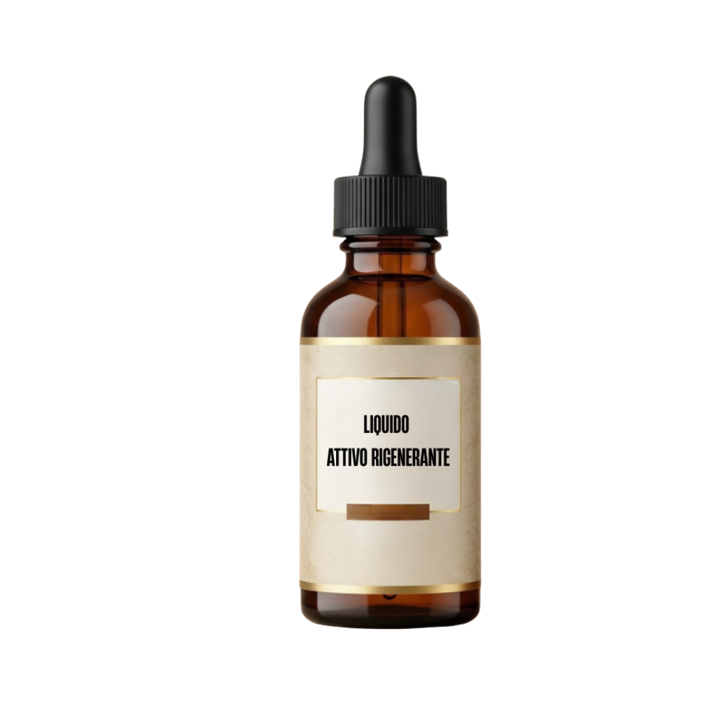 Liquido attivo rigenerante in flacone di vetro, ideale per la cura della pelle e routine di bellezza quotidiana.