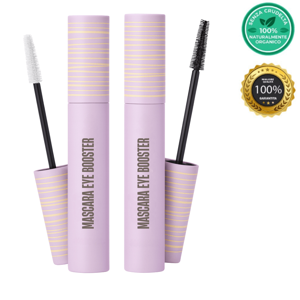 Mascara Eye Booster, mascara packaging showcasing lush, defined lashes, ideal for a natural look or intense style.