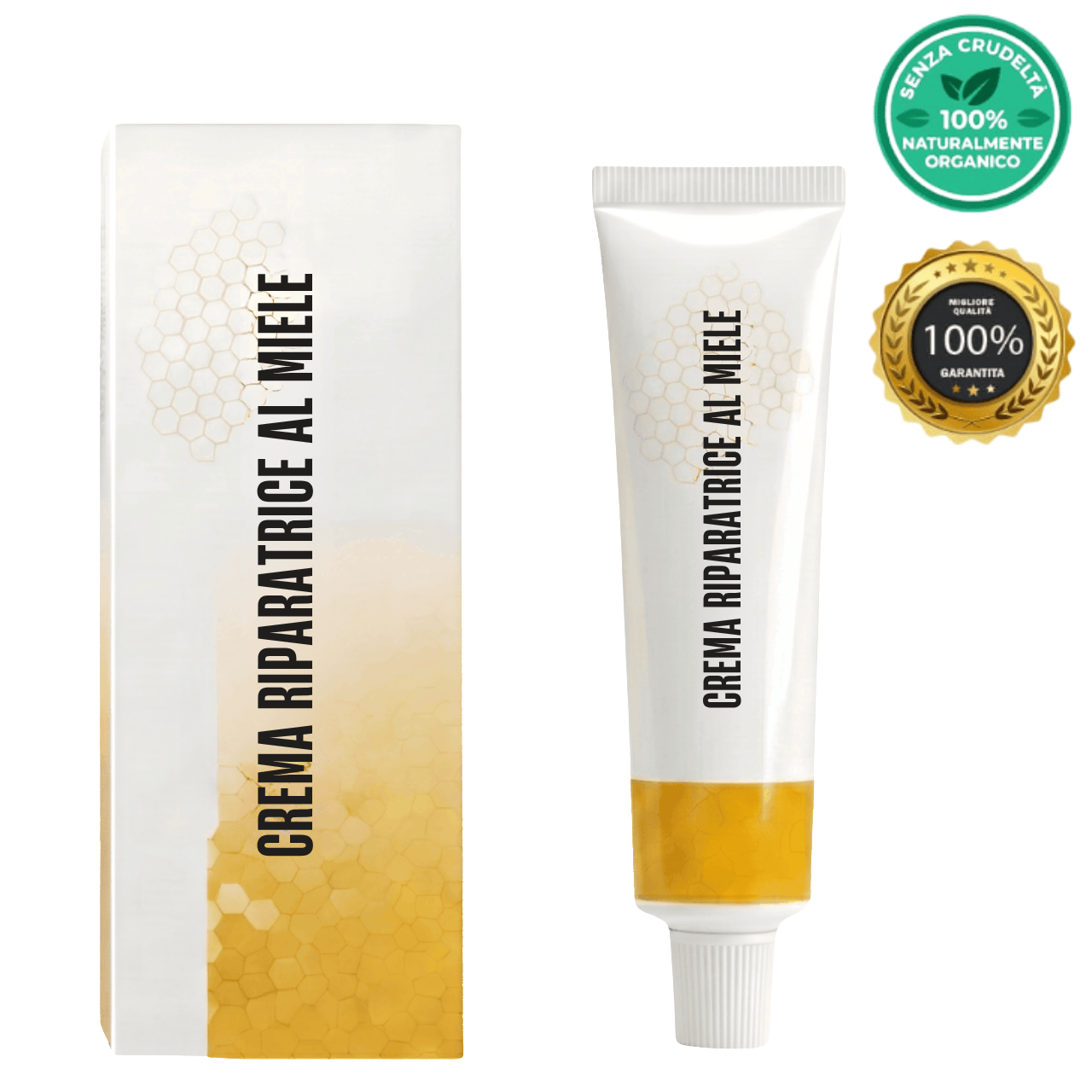 Crema riparatrice al miele d’élite in tubo con confezione, attenzione alla bellezza della pelle quotidiana.