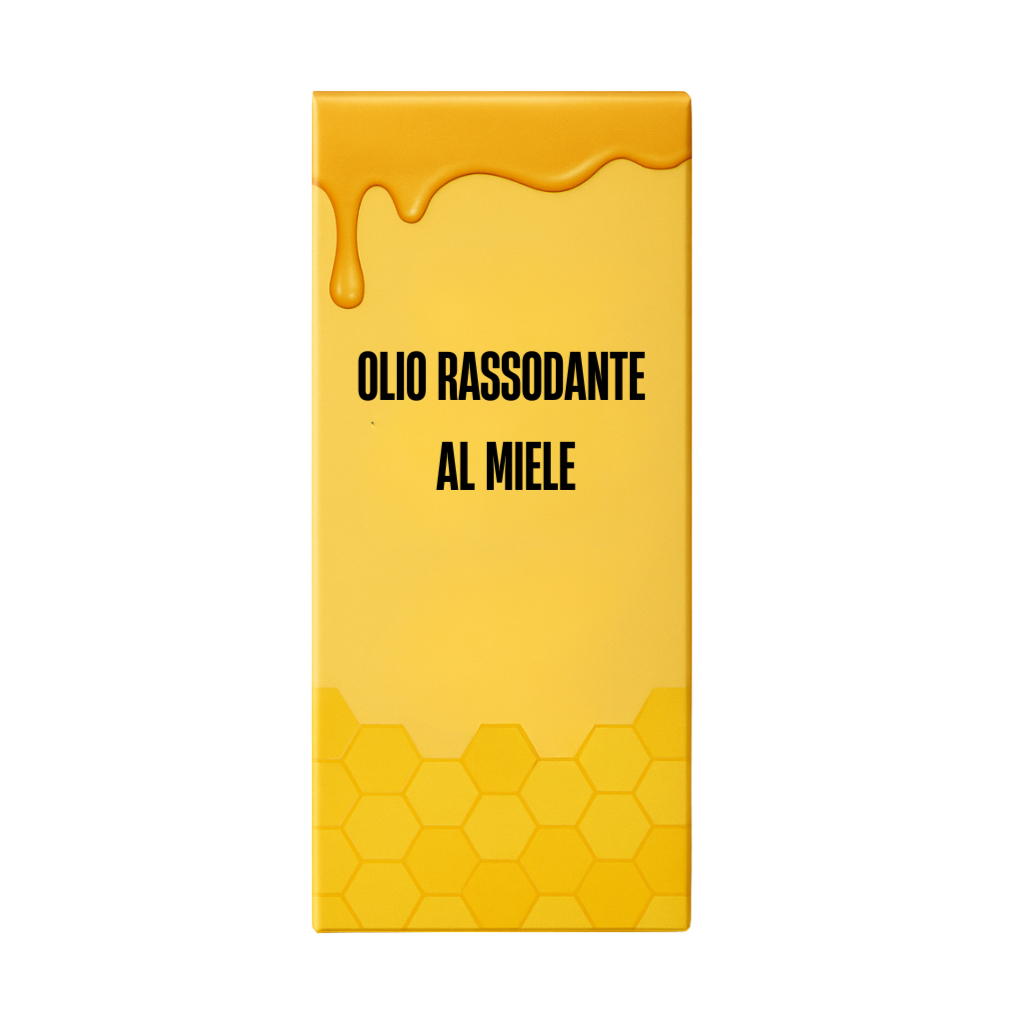 Olio Rassodante al Miele Premium packaging with honeycomb design, ideal for skincare routine.