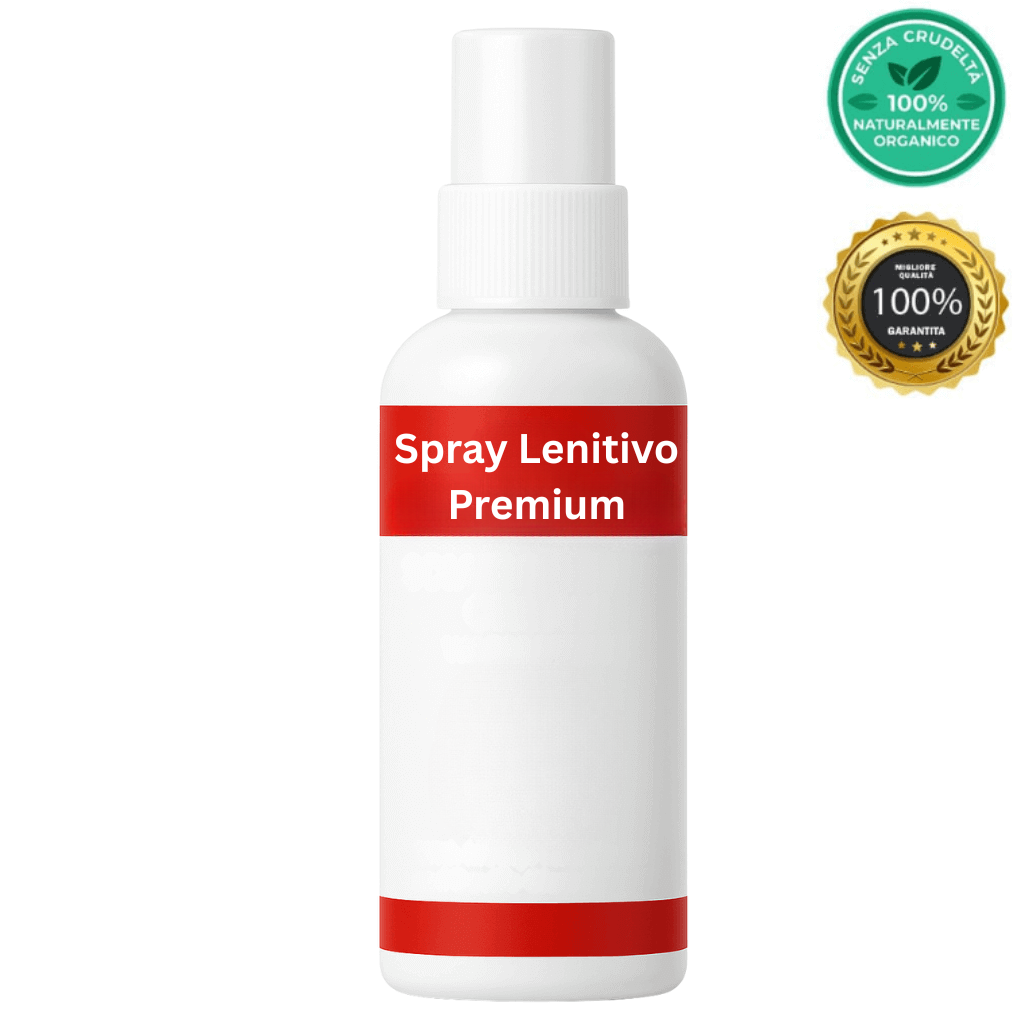 Spray Lenitivo Premium, flacone spray per idratazione e nutrimento della pelle con certificazione naturale.