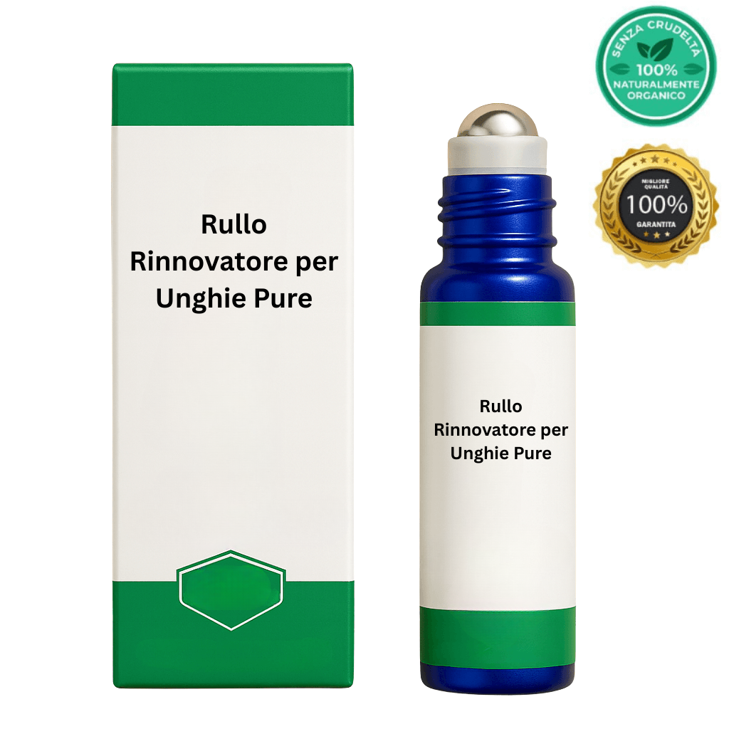 Rullo Rinnovatore per Unghie Pure, flacone con applicatore a sfera, confezione elegante per la cura delle unghie.