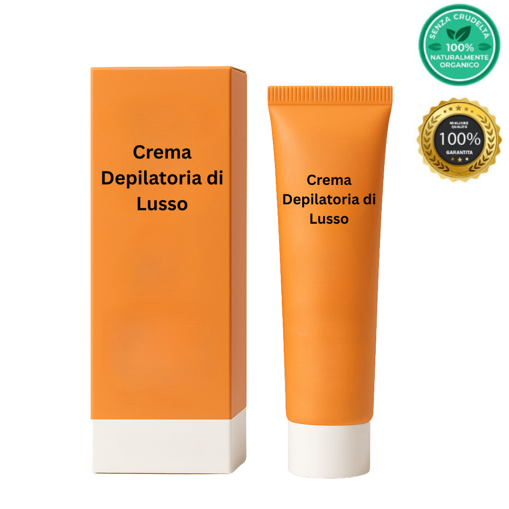 Crema Depilatoria di Lusso in tubetto e confezione, trattamento di bellezza per una pelle liscia e luminosa.