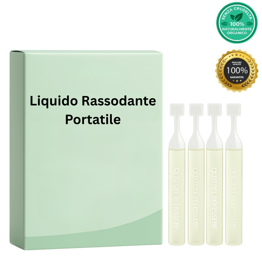Liquido Rassodante Portatile box with vials for skin care, promoting smooth and refined skin texture.