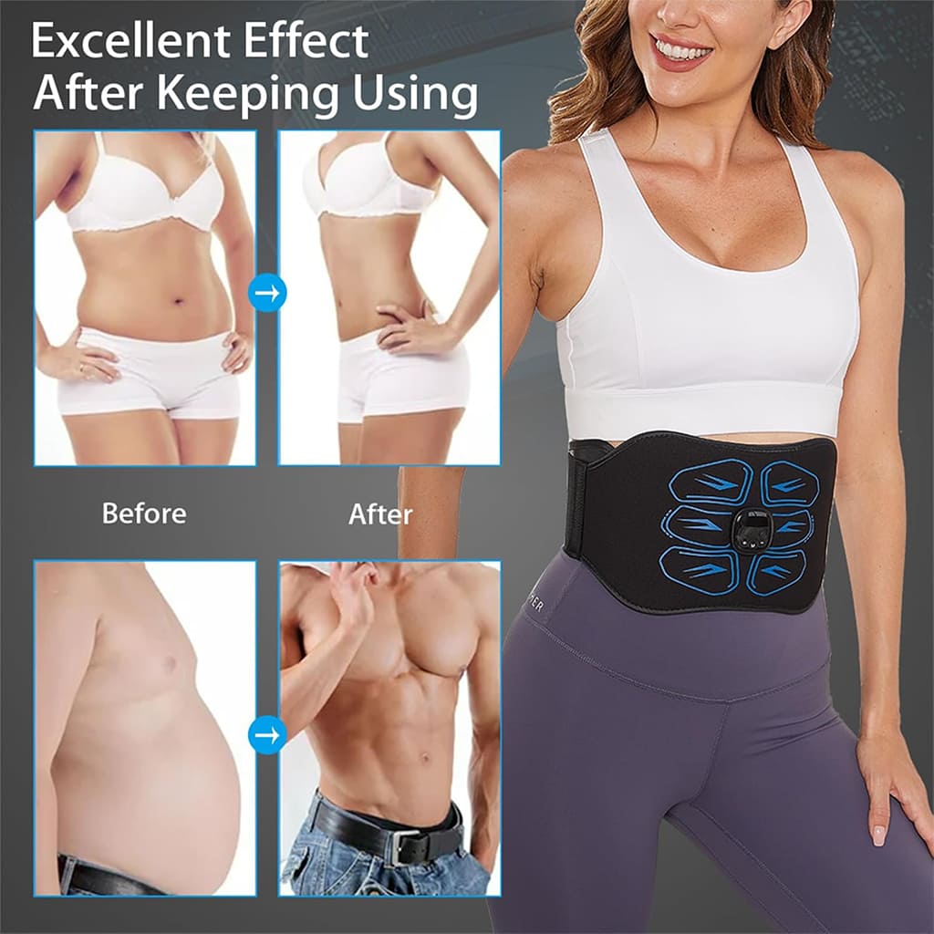 Pura Neve CoreEase showing before and after results of abdominal stimulation for core activation.