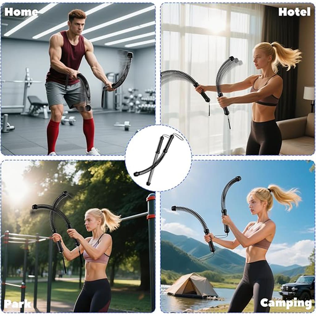 Pura Neve CoreWhip in use at home, hotel, park, and camping for intense workouts without cords.