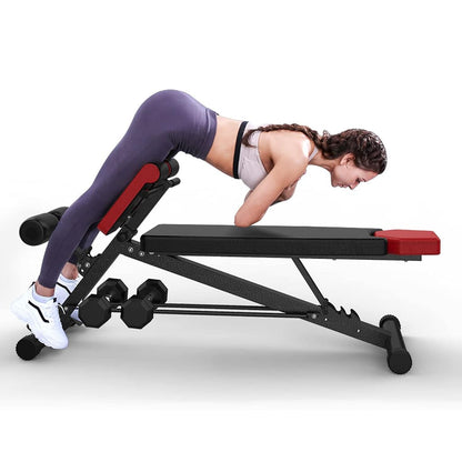 Woman using Pura Neve FormaBench for full-body workout, showcasing adjustable incline and design elegance.