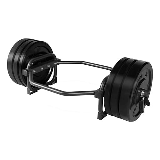 Pura Neve ForzaHex esagonale barra per deadlift e shrug con pesi, progettata per stabilità e presa sicura.