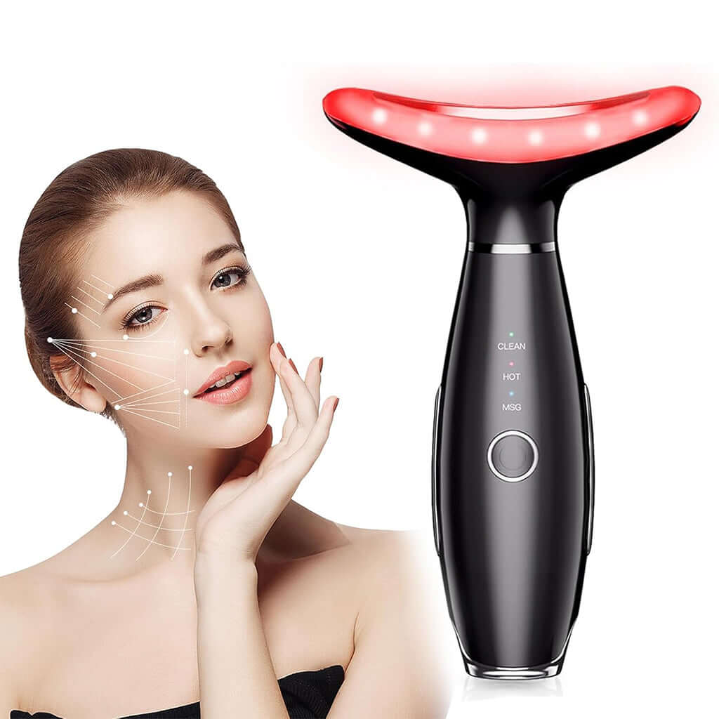 Pura Neve – Massaggiatore Rassodante Viso e Collo in uso su una donna per il viso e collo tonici.