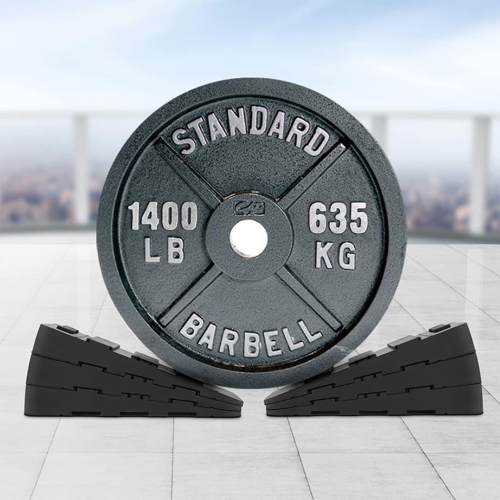 Pura Neve PosturaPad with a black barbell plate showing 1400 LB and 635 KG, perfect for stability workouts.